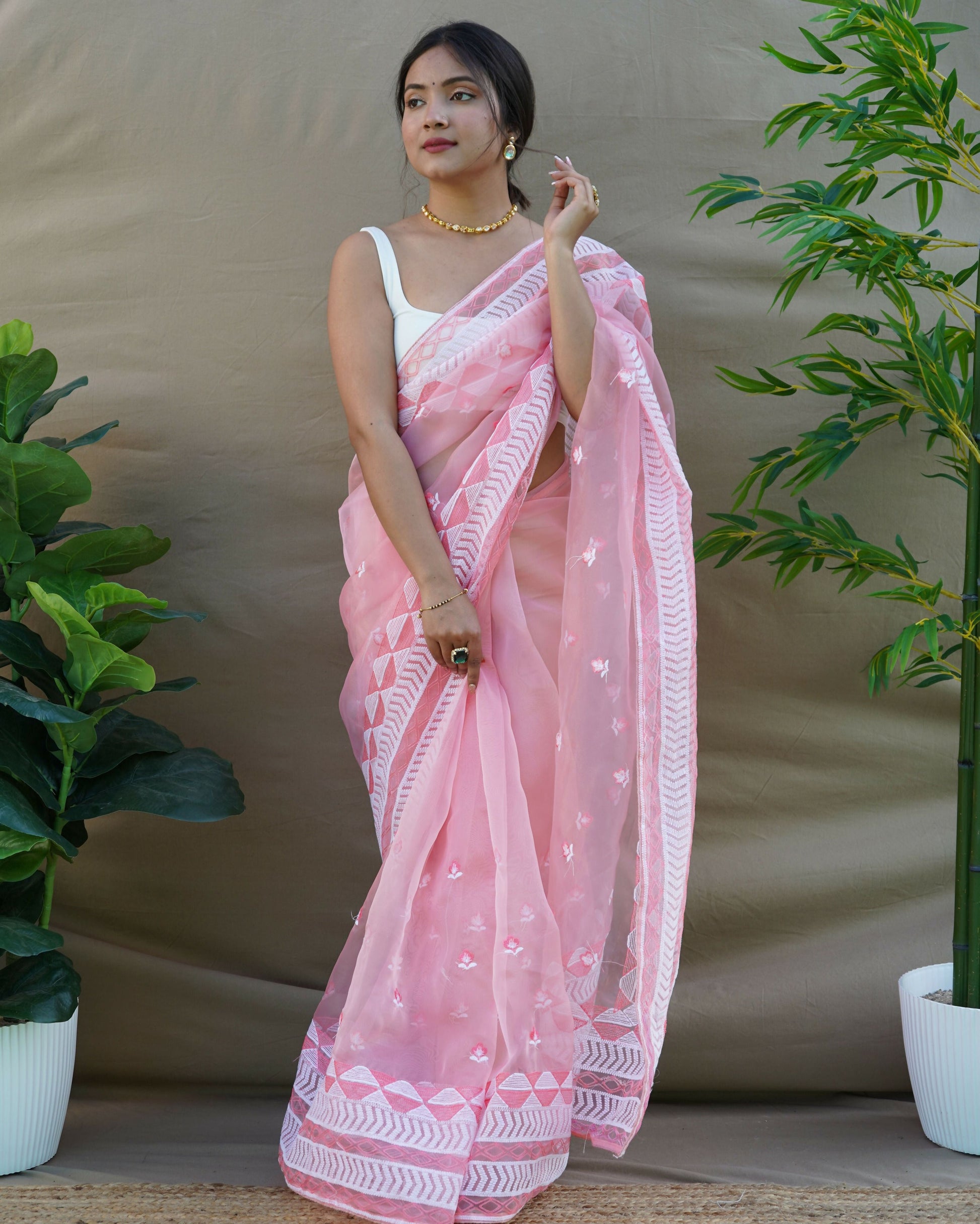 Vamsee Kamal Pink Organza Saree - Swadesiicart