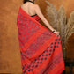 Very Much Indian Handblock Printed Cotton Saree With Natural Dyes - Red | Swadesiicart