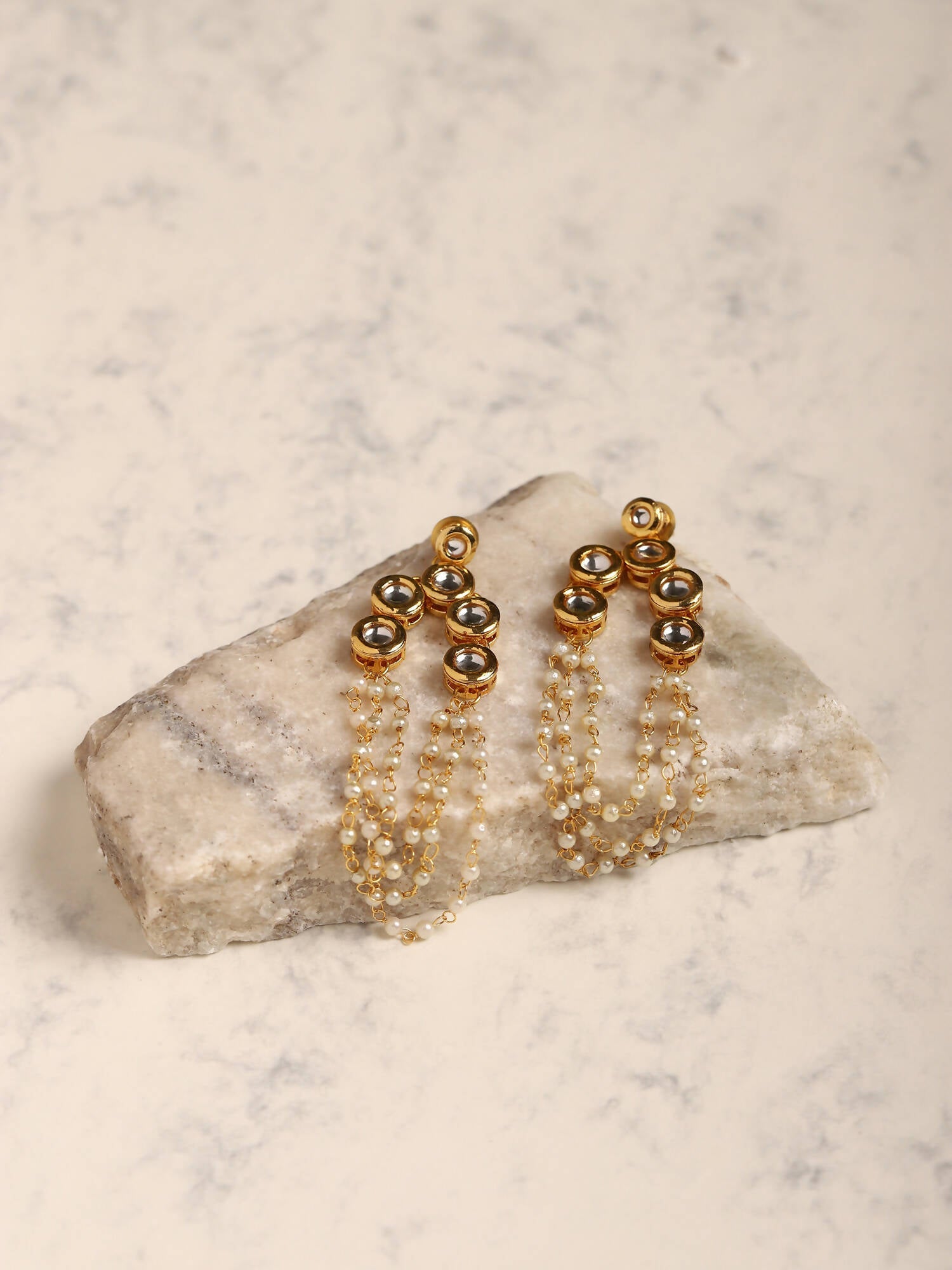 Gold-Polished Off White Contemporary Drop Earrings - Ruby Raang - Swadesiicart