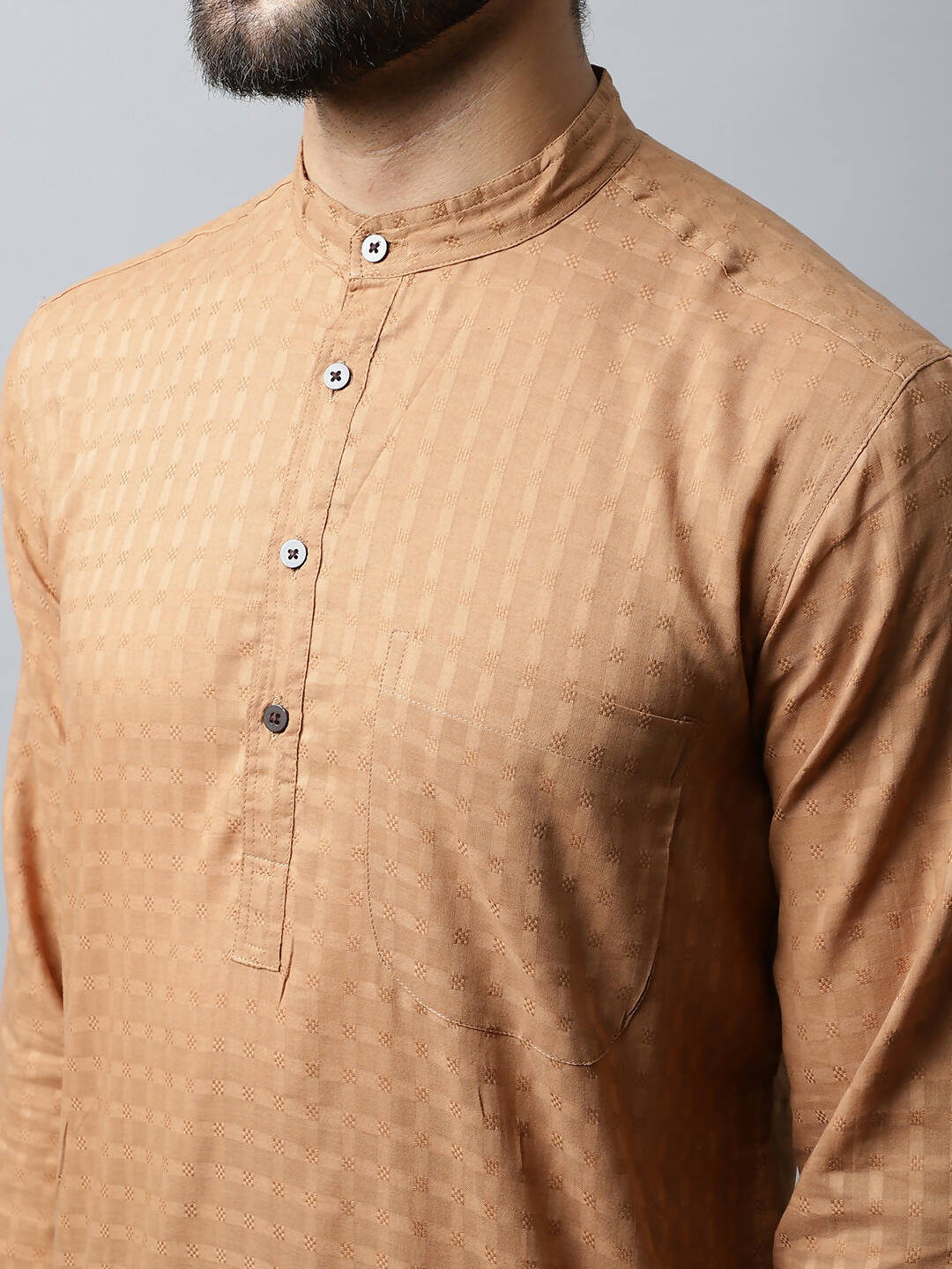 Even Apparels Brown Color Pure Cotton Men's Kurta With Band Collar (CHK1200) | Swadesiicart