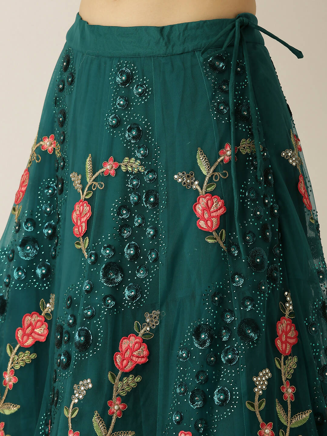 House of Panchhi Teal Net Semi stitched Coding, Sequins and Saroski Stone Work Lehenga Choli | Swadesiicart