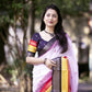 White Cotton Crepe Printed Saree with Unstitched Blouse - Hiral Fashion | Swadesiicart