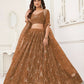 Aastha Fashion Brown Butterfly Net Tone To Tone Thread Work, Sequence Work And Original Mirror Work Embroidery Wedding Wear Lehenga Choli