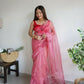 Vamsee Mudra Pink Organza Saree - Swadesiicart