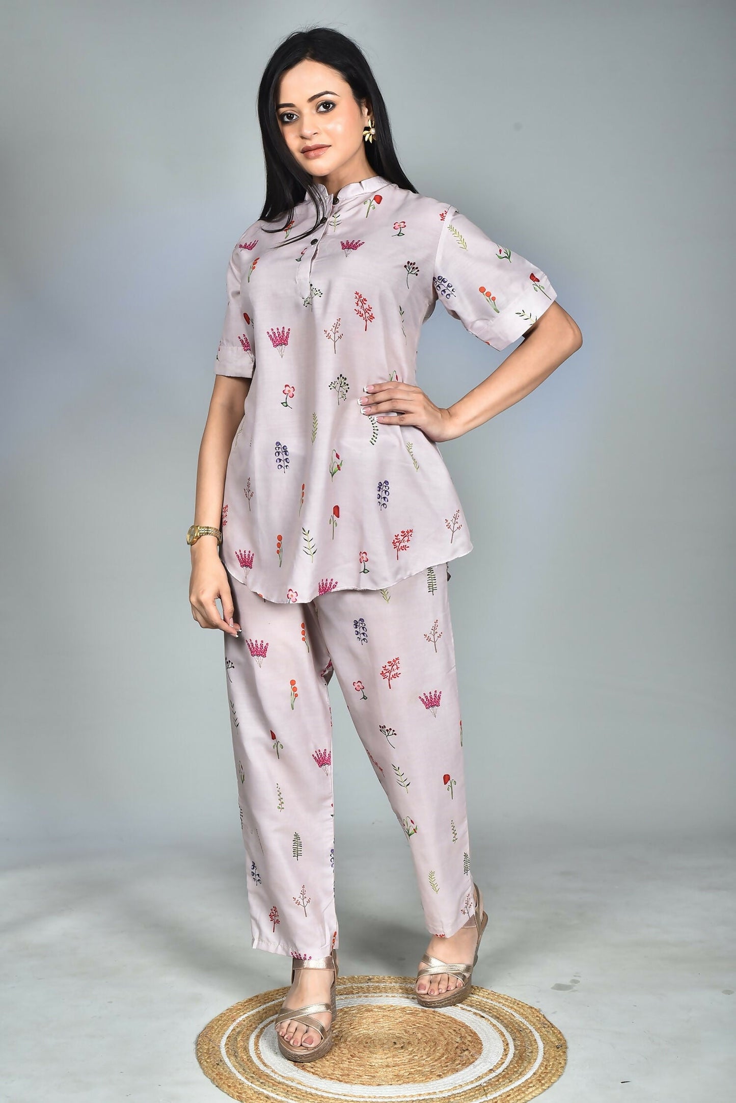 Morchari Digital Print Semi Muslin Co-Ord Set Top & Trouser-Multicolor - Swadesiicart