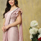 Light Pink Silk Satin Sequence Work Ready to Wear Saree with stitched Blouse - Nirvana | Swadesiicart