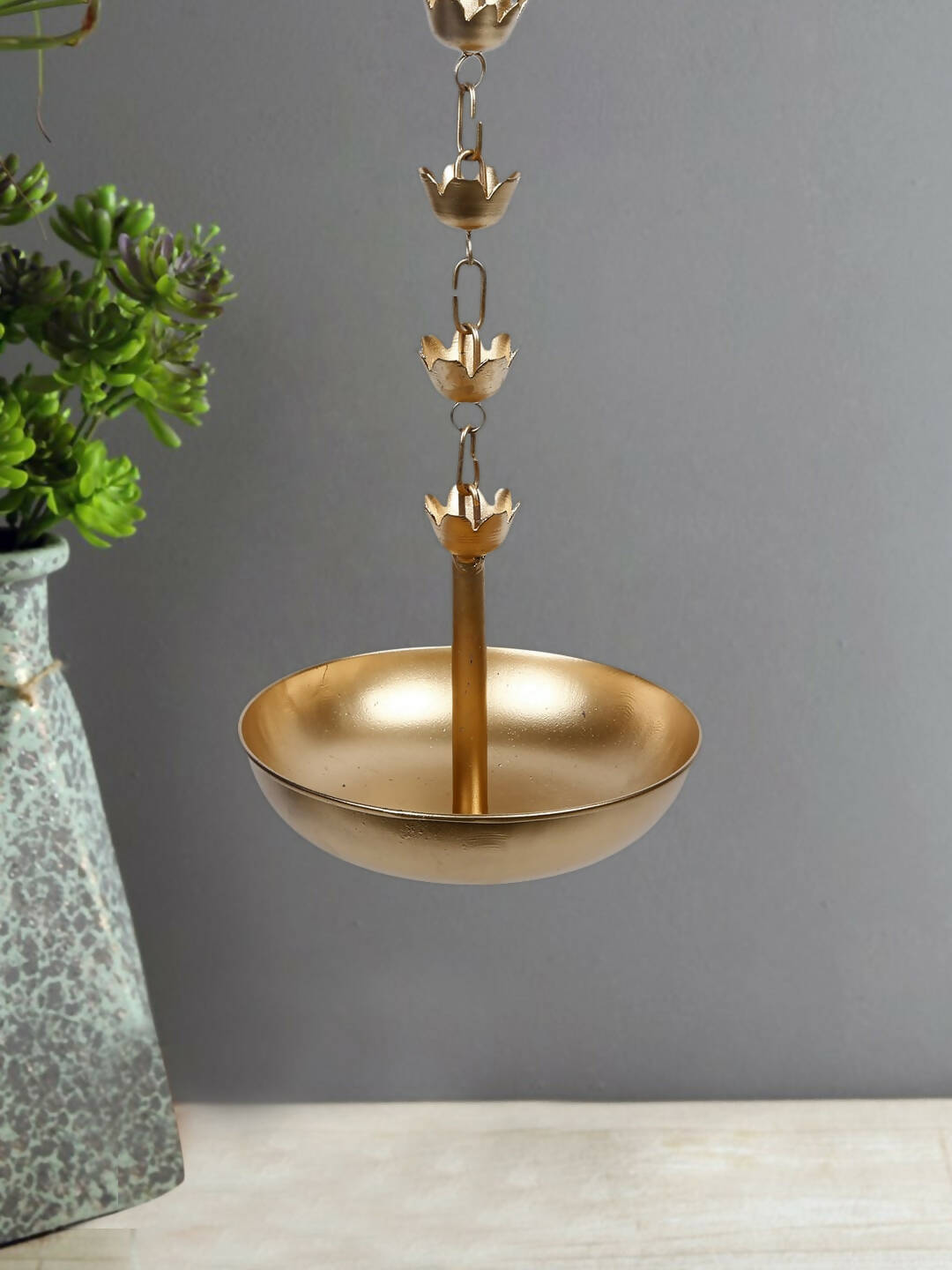 CraftVatika Gold-Toned Hanging Urli Bowl Showpiece | Swadesiicart