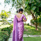 Vishnu Weaves Women's Purple Handloom Raw Silk Woven Border Saree with Unstitched Blouse - Swadesiicart