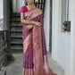 Vishnu Weaves Women's Wine Paithani Silk Saree with Blouse - Swadesiicart
