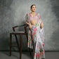 Vishnu Weaves Women's Grey Soft Tussar Silk Printed Saree with Blouse - Swadesiicart