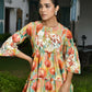 Vaasva Women's Orange Cotton Embroidered& Digital Printed Dress | Swadesiicart