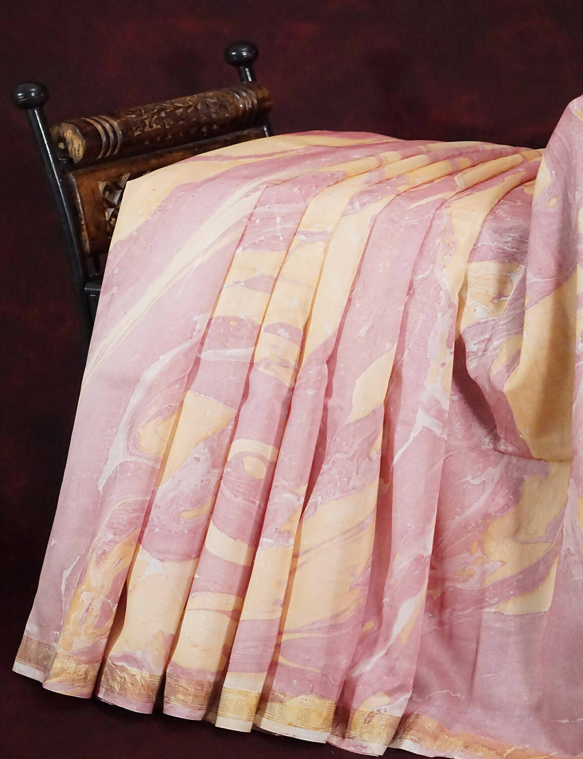 Shades Of Peach And Off White Printed Chanderi Saree For Regular/Office Wear By Gayathri Reddy Designer Studio | Swadesiicart
