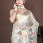 Morchari Beige Banarasi Tissue Computer Embroidery Saree Unstitched Blouse | Swadesiicart