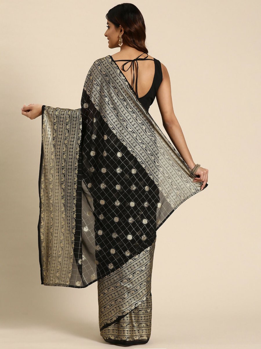 Ahalyaa Women's Traditional Semi Stitch Saree - Black | Swadesiicart