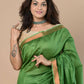 Very Much Indian Handloom Cotton Silk Maheshwari Saree With Sleek Golden Border - Leaf Green | Swadesiicart