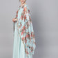 Ahalyaa Aqua Blue Poly Silk Kurta With Attached Printed Dupatta | Swadesiicart