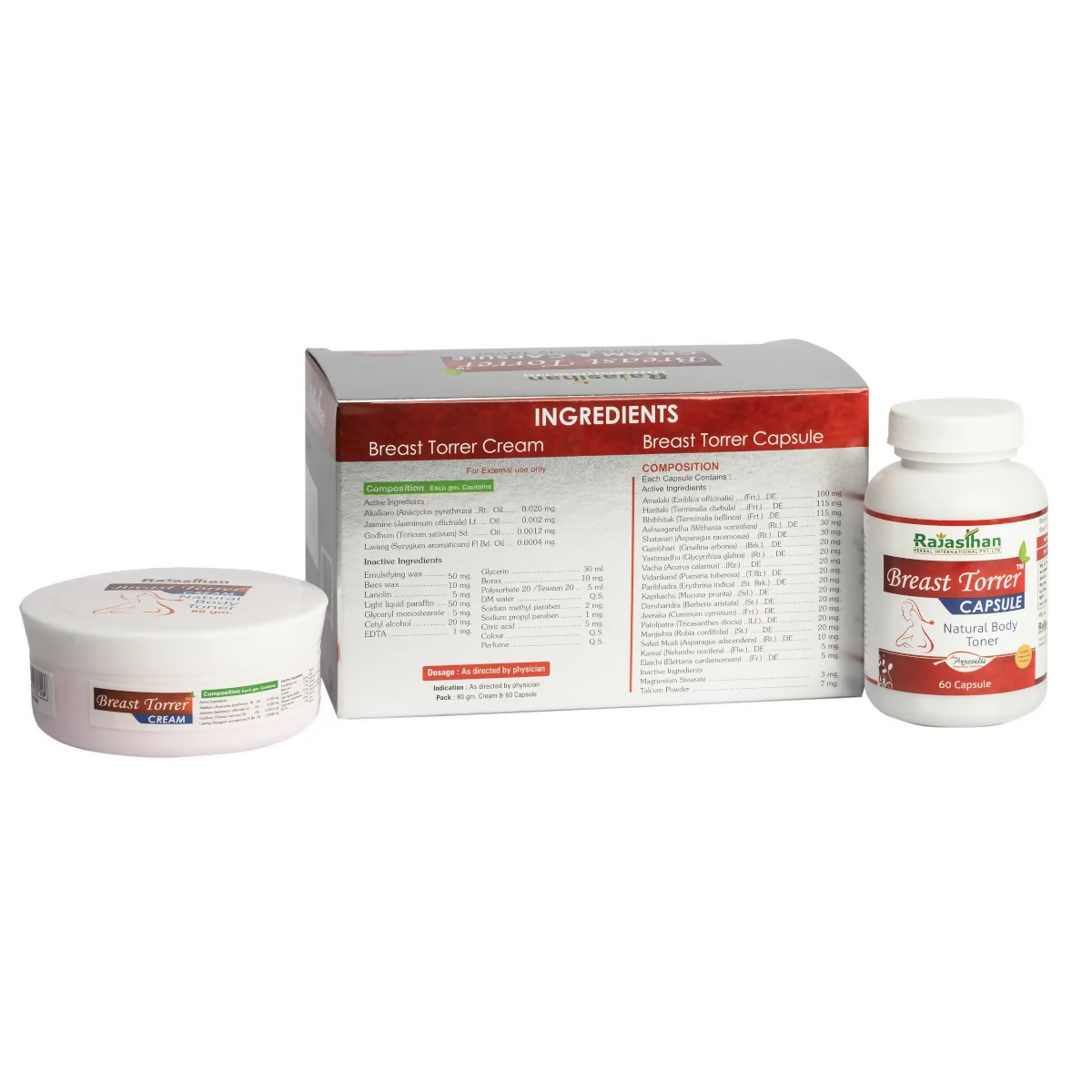 Rajasthan Herbals Breast Torrer Enlargement Cream & Capsules Combo | Swadesiicart