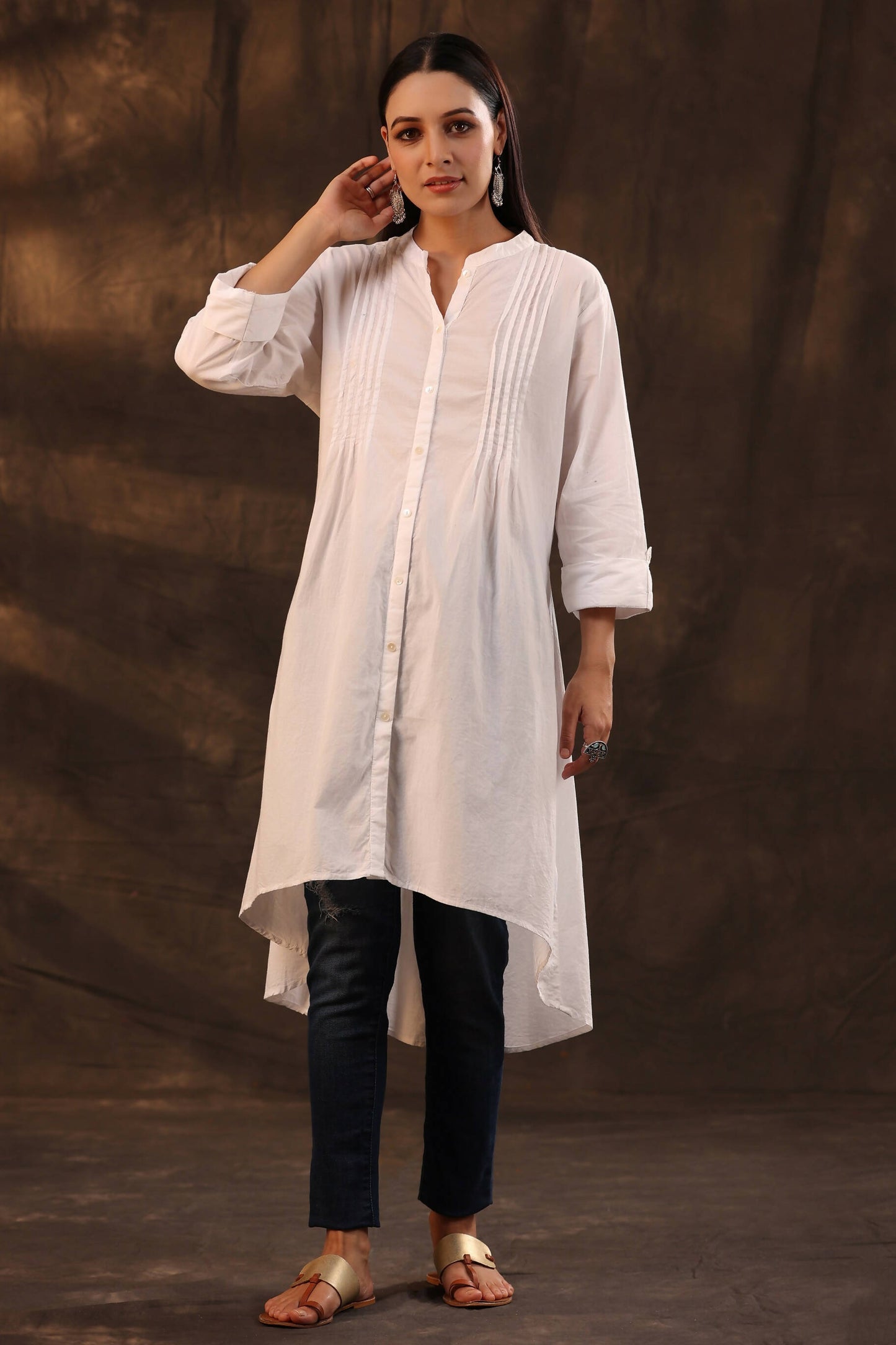 Juniper Women's White Cambric High-Low Tunic | Swadesiicart
