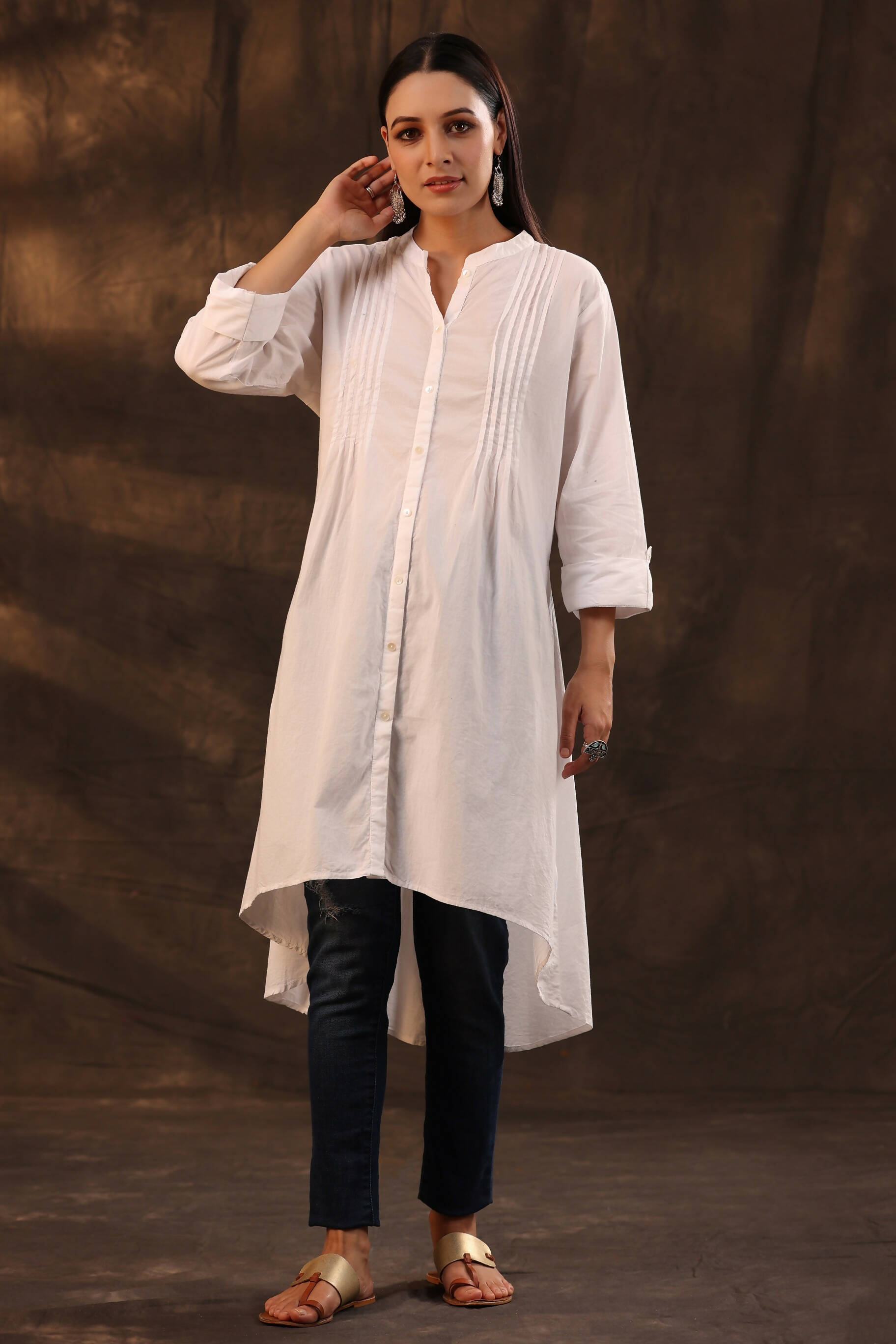 Juniper Women's White Cambric High-Low Tunic | Swadesiicart