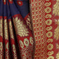 Vamika Banarasi Cotton Silk Navy Blue & Red Weaving Saree | Swadesiicart