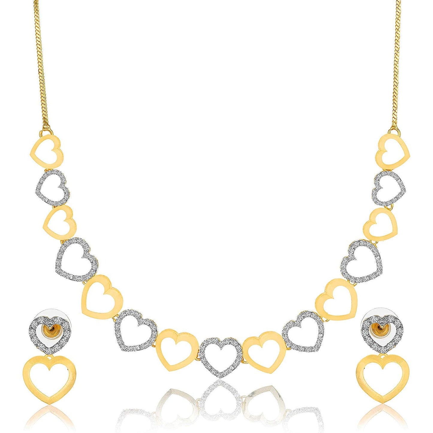 Gold-Polished Alloy Heart Shape Ad Choker Necklace Set - The Pari | Swadesiicart