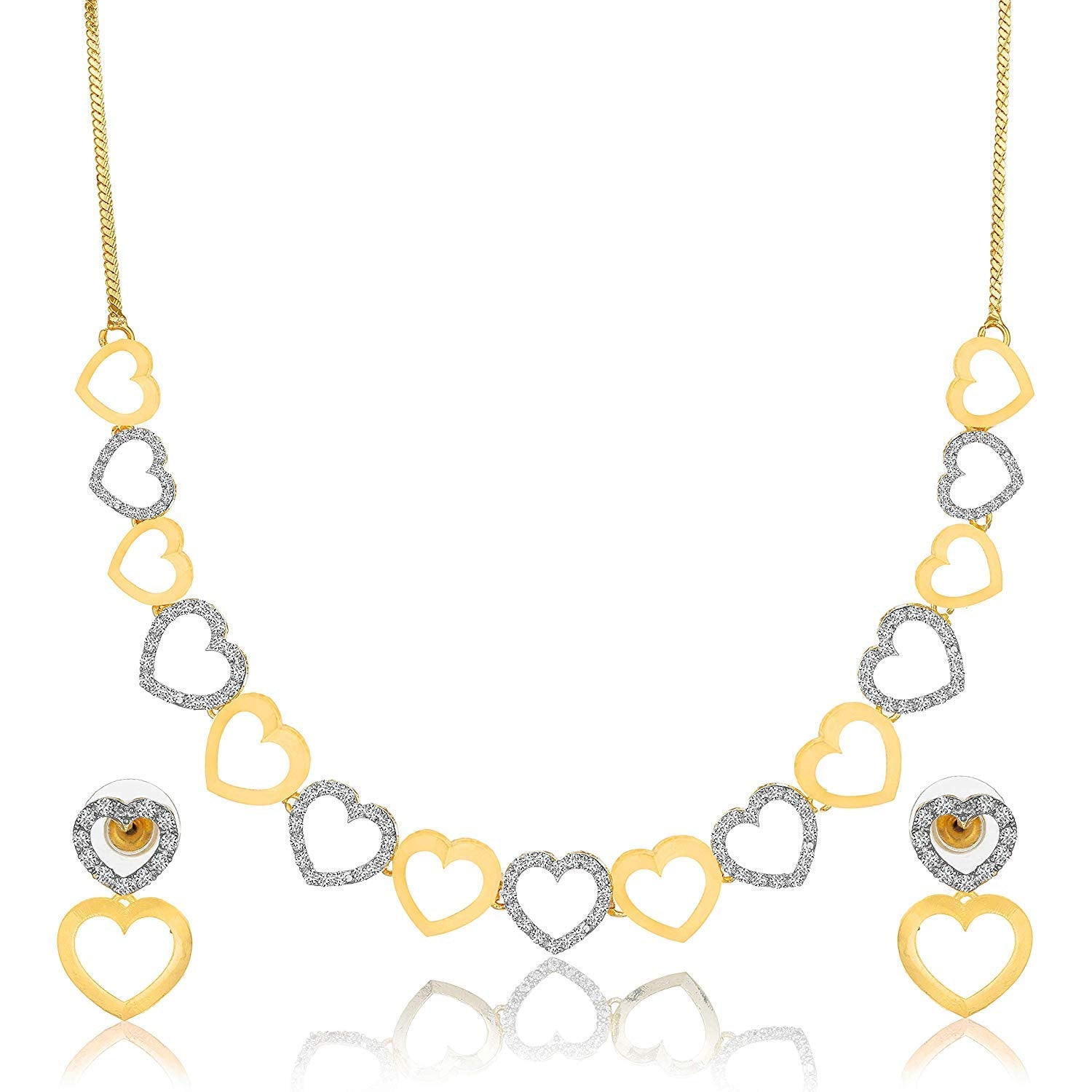 Gold-Polished Alloy Heart Shape Ad Choker Necklace Set - The Pari | Swadesiicart