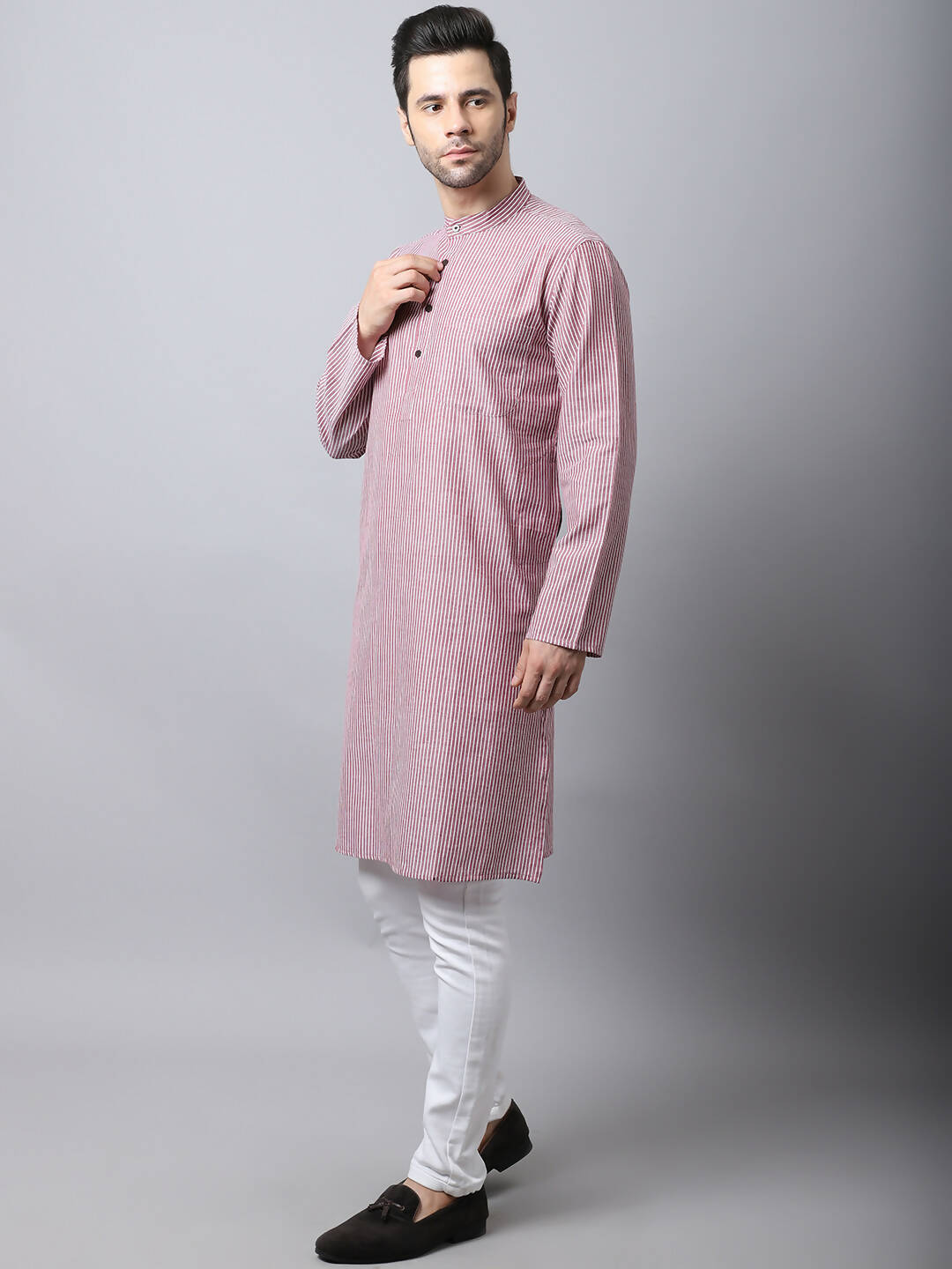 Even Apparels Red Pure Cotton Men's Kurta With Band Collar | Swadesiicart