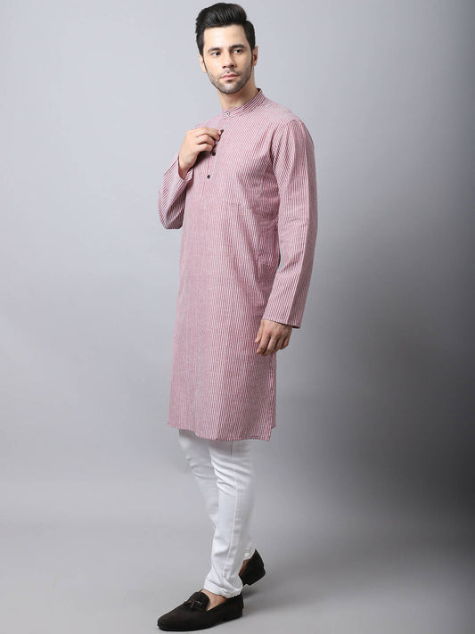 Even Apparels Red Pure Cotton Men's Kurta With Band Collar | Swadesiicart