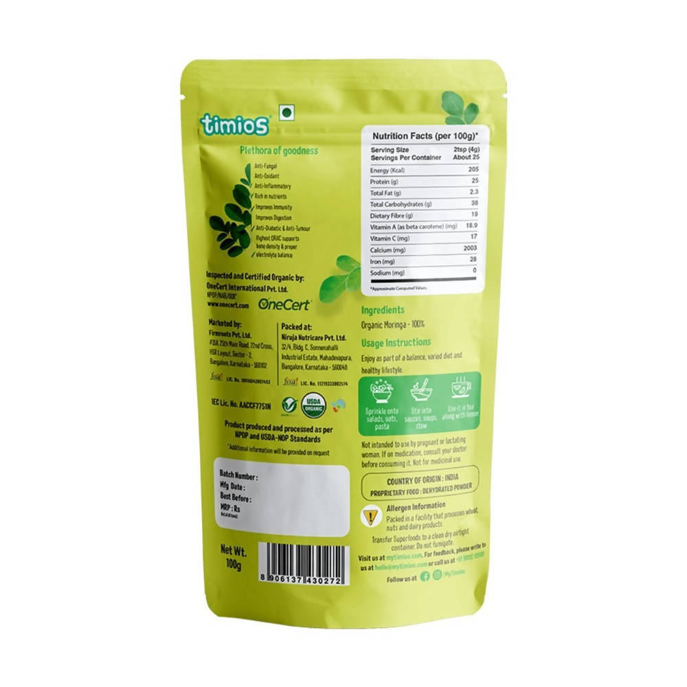 Timios Everyday Superfoods The Organic Moringa Powder - Swadesiicart