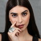 Joban Fashion Women Green Stone Silver Tone Ring | Swadesiicart