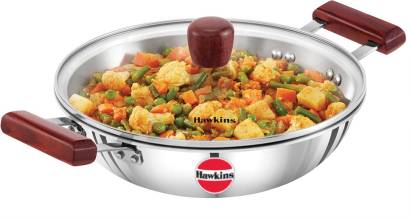 Hawkins TriPly Stainless Steel Kadhai with Glass Lid 26 cm Diameter 2.5 L (SSD25G) - Swadesiicart