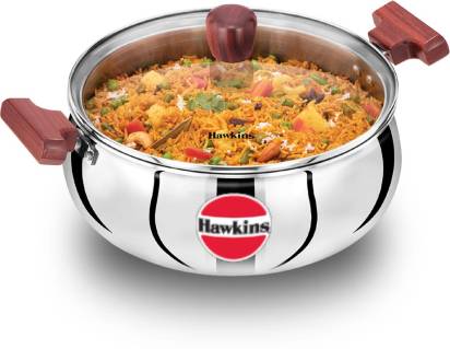 Hawkins TriPly Stainless Steel Cook n Serve Handi with Glass Lid 5 L (SSH50G) - Swadesiicart