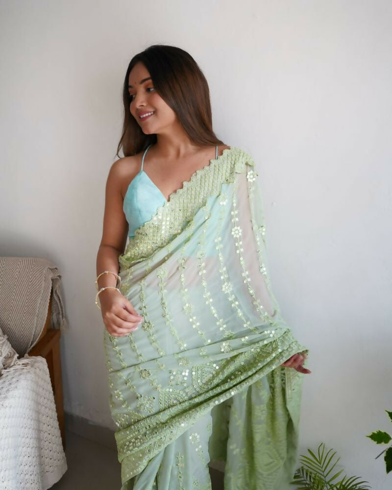 Vamsee Vani Green Georgette Saree - Swadesiicart
