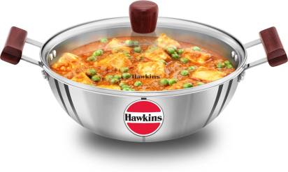 Hawkins Triply Stainless Steel Kadhai 28 cm Diameter with Lid 4 L (SSK40G) - Swadesiicart