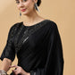 Black Satin Solid Sequence Work Saree with Stitched Blouse - Dharavi