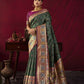 Vishnu Weaves Women's Bt-Green Paithani Silk Saree with Blouse - Swadesiicart