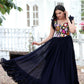 Jyoti Fashion Women's Navy Blue Sequins Thread Embroidery Faux Blooming Anarkali Dress | Swadesiicart