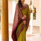 Joban Fashion Grass Green Crepe Chiffon Pure Handloom Banarasi Silk Saree | Swadesiicart