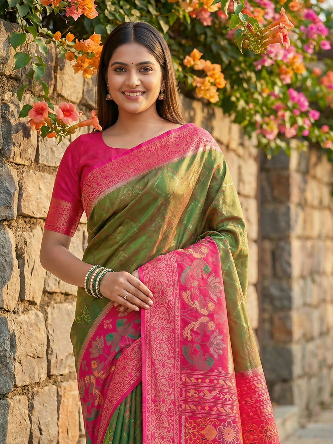 Shree Shyam Fashion Mehndi Pochampally Silk Saree