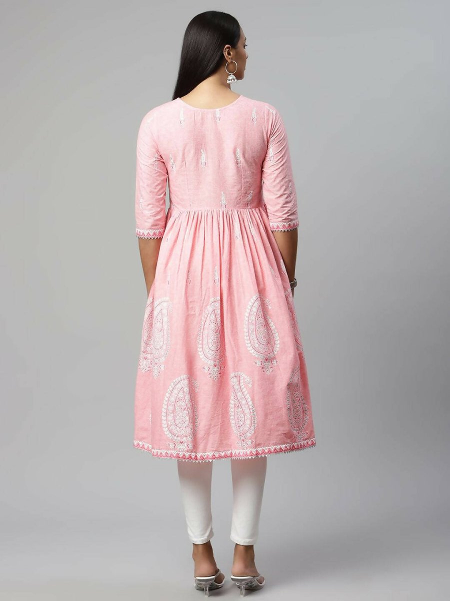 Ahalyaa Womens Pink Pure Cotton Printed Kurtas | Swadesiicart