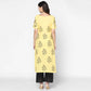 Cheera Hand Block Print Pale Yellow Straight Kurta (MAAI-056K) | Swadesiicart