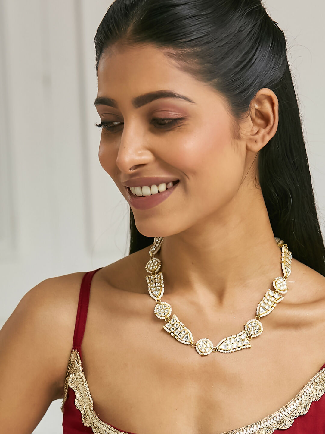 Nuyug 22K Gold-Plated Kundan & Pearls Studded Matha Patti with Regal Motifs Head Jewellery | Swadesiicart