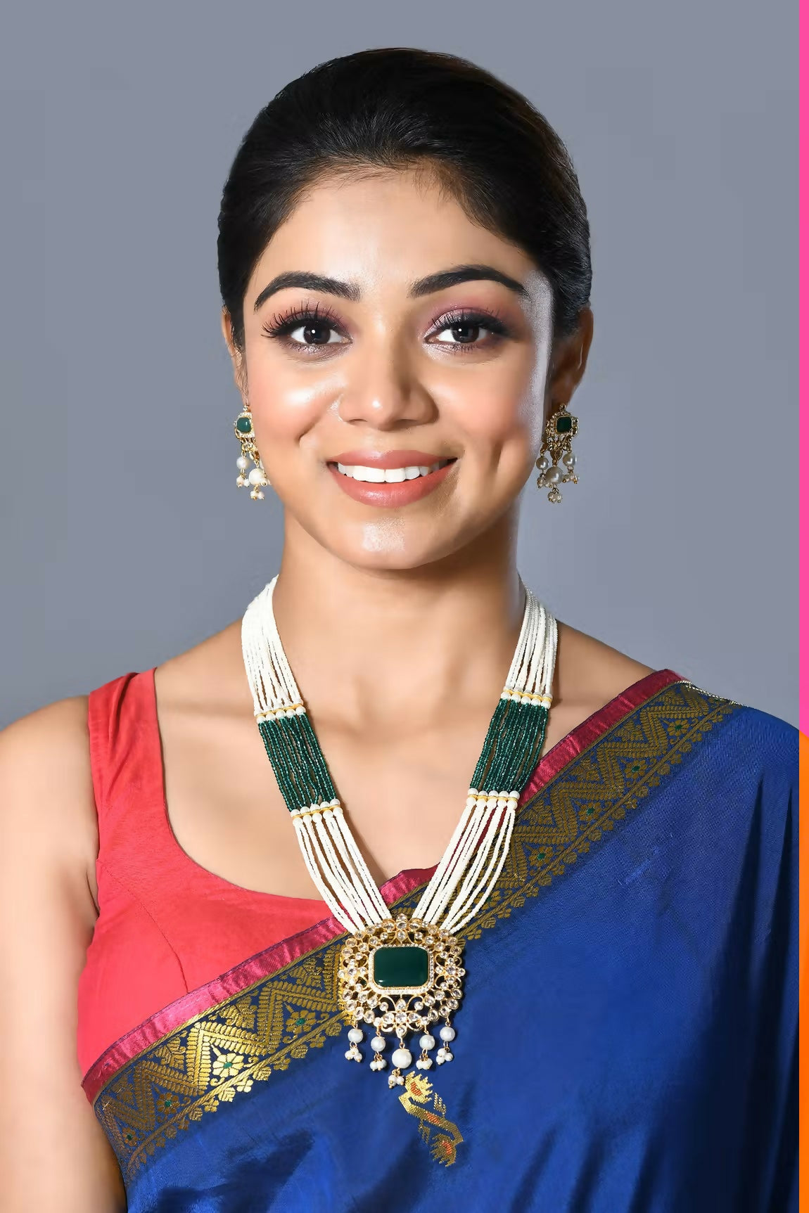 Joban Fashion Women Golden White Green Pendant Set With Earrings - Swadesiicart