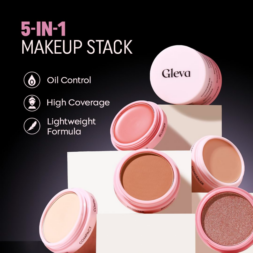 Gleva 5 In 1 Makeup stack Gleva 5 In 1 Makeup stack WIth Concealer, Bronzer, Blusher, Compact & Highlighter Smooth & Blendable Formula - Fair - Swadesiicart