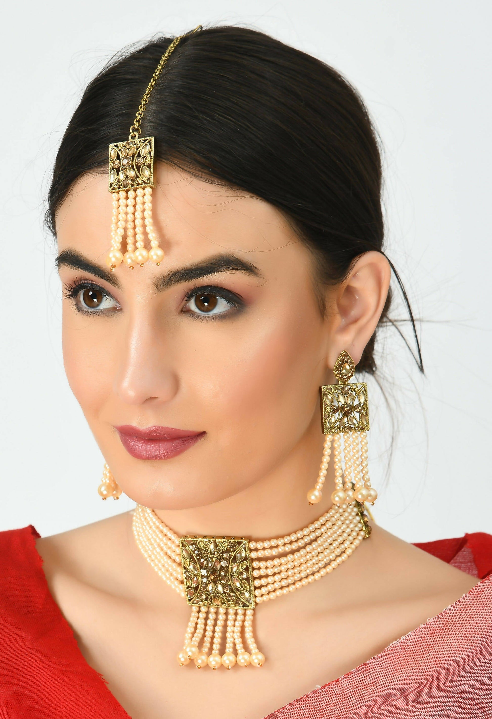 Mominos Fashion Johar Kamal Off White Color Kundan & Pearls Necklace Set - Swadesiicart