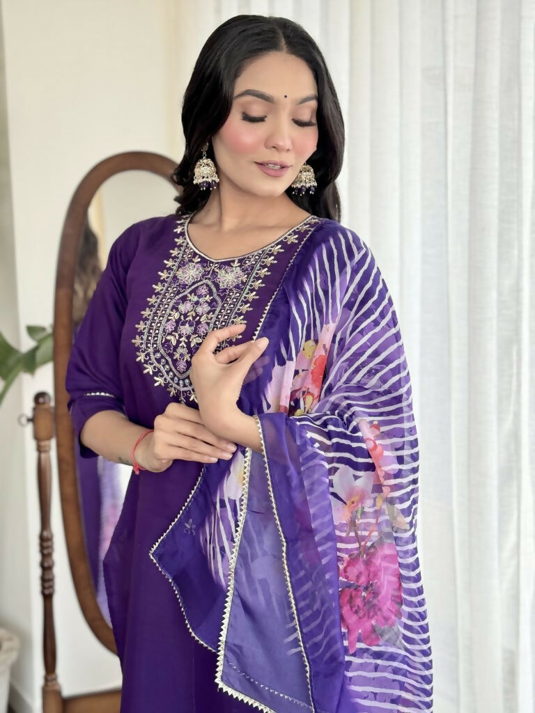 Blue Viscose Chanderi Stitched Suit With Dupatta - Tanisha | Swadesiicart