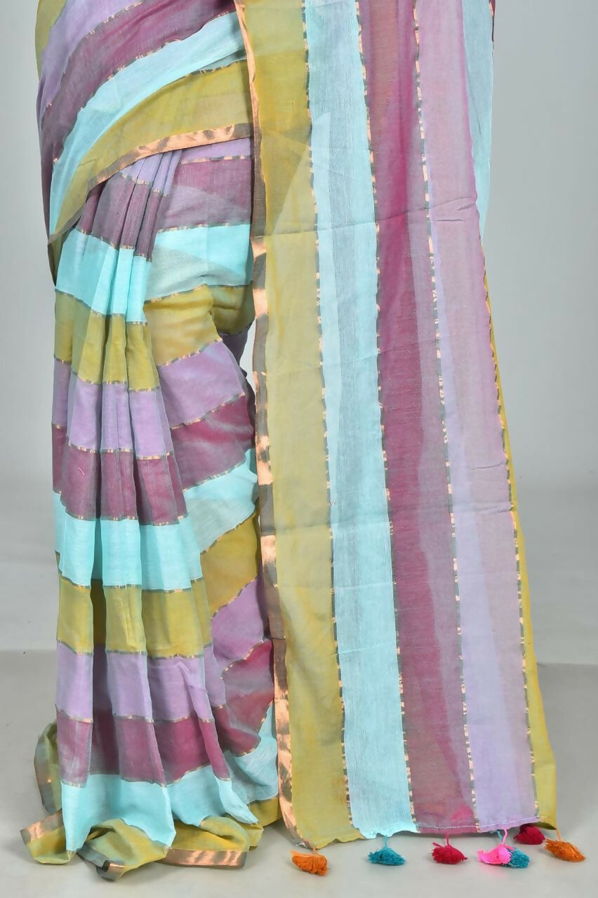 Exclusive Collection Beautiful Multi1 Pure Cotton Woven Handloom Saree With Running Blouse Piece - Swadesiicart