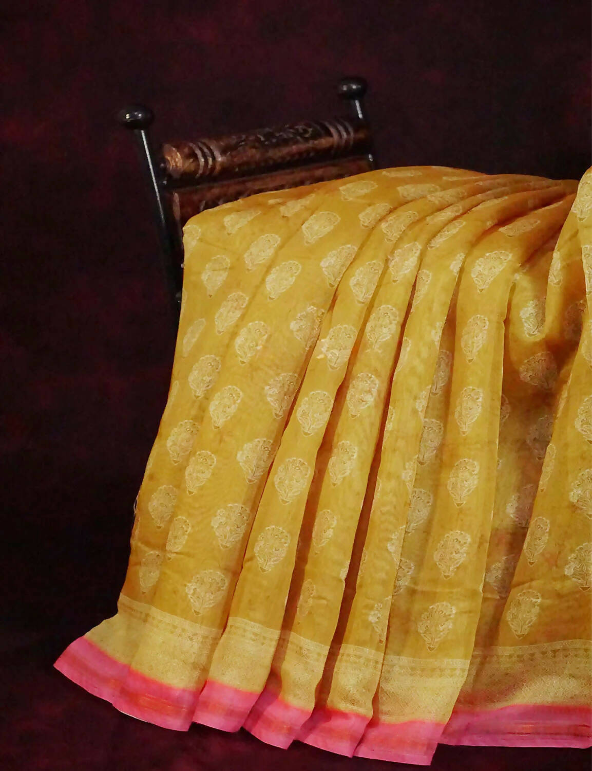 Dry Mehendi Colored Block Print Semi Chanderi Saree By Gayathri Reddy Designer Studio | Swadesiicart