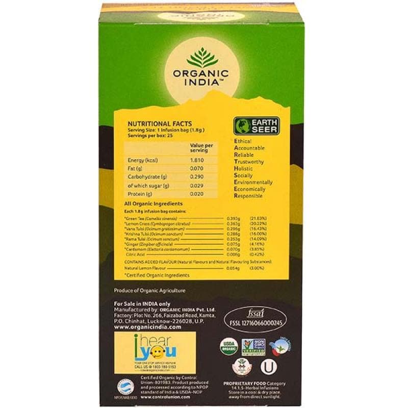 Organic India Tulsi Sweet Lemon Tea 25 Tea Bags - Swadesiicart