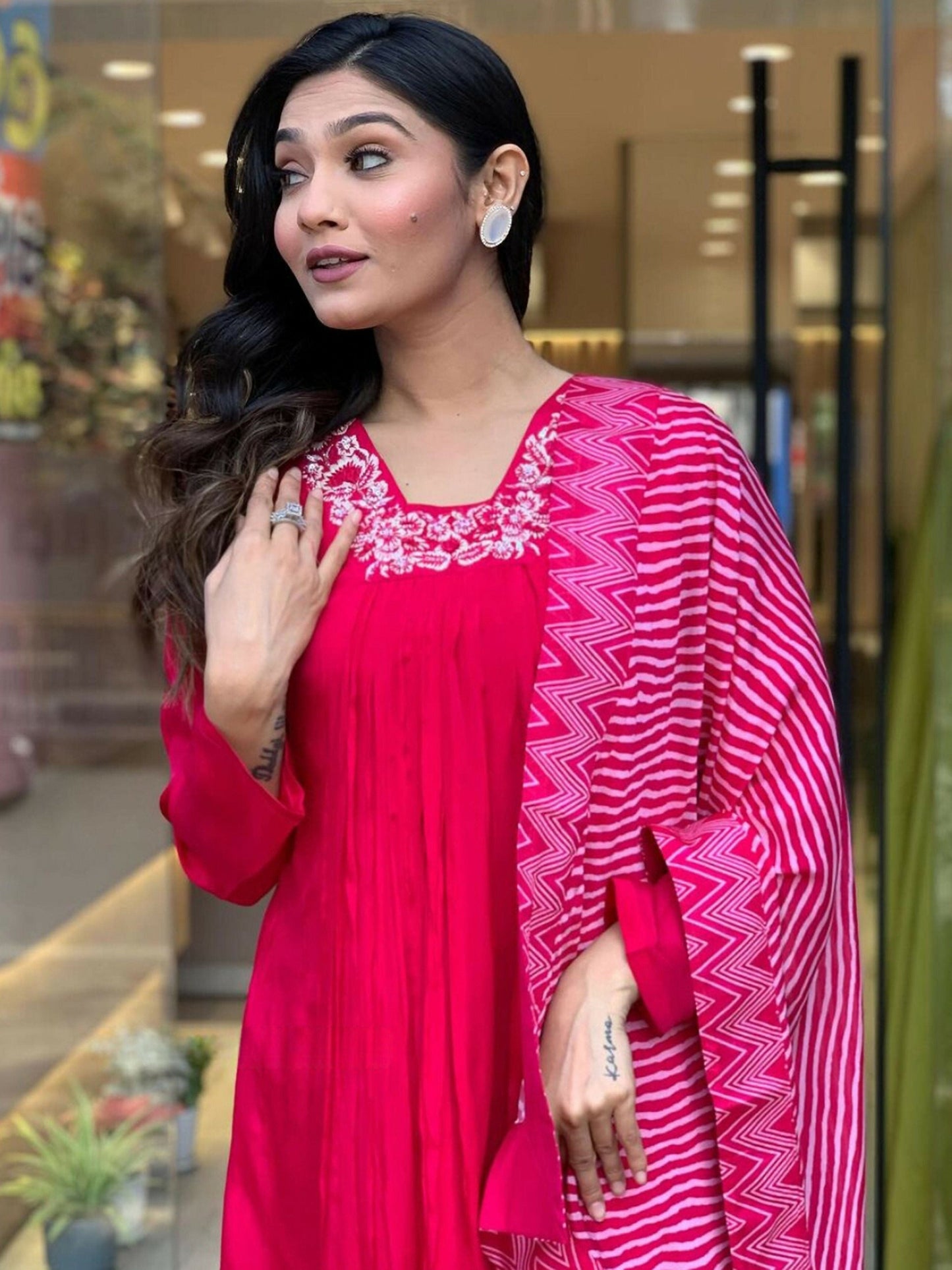 Partywear Designer Viscose Silk With Lining Red Stitched Suit With Dupatta - Tanisha | Swadesiicart